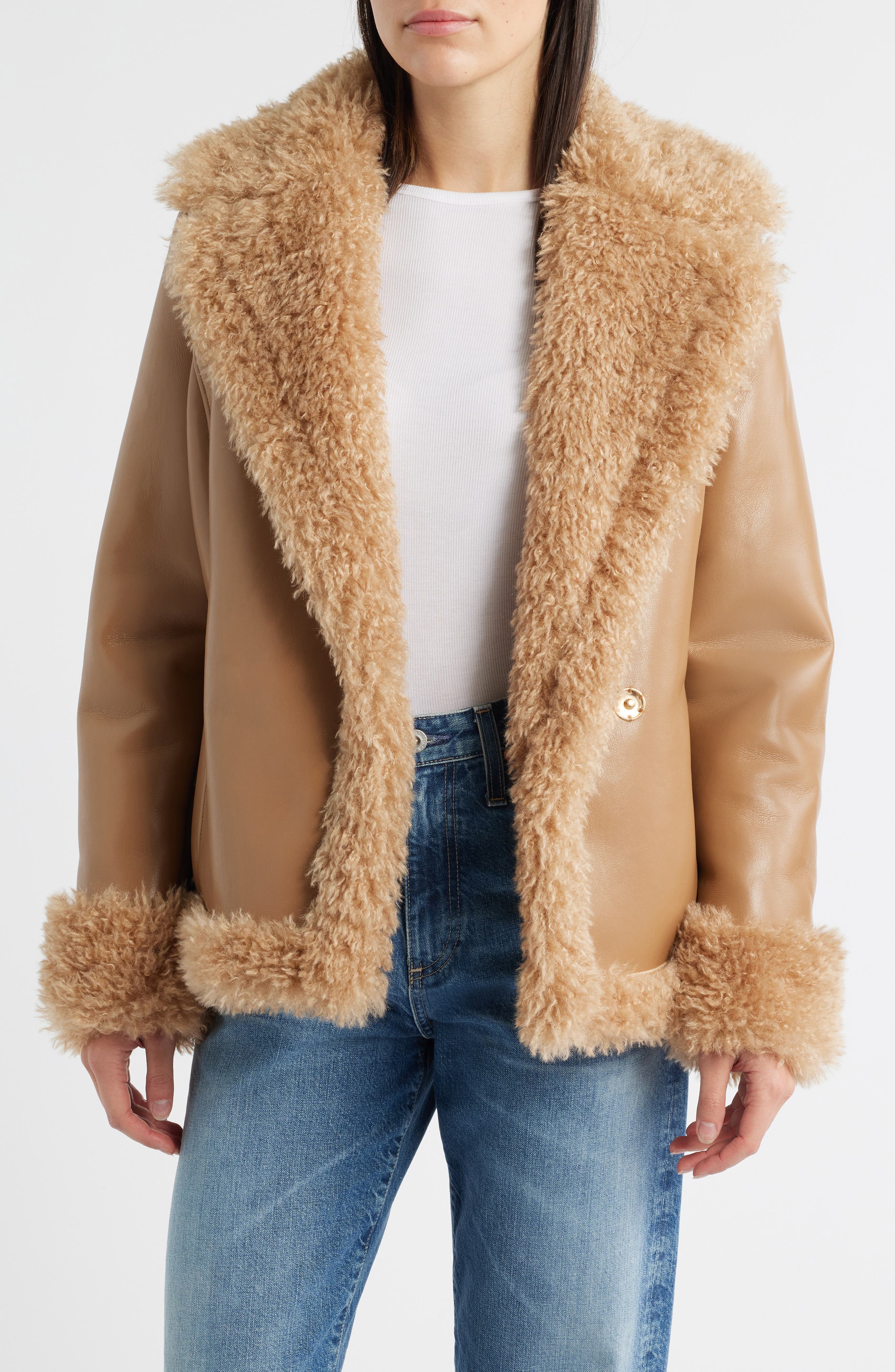 Bernardo Faux Shearling Wrap Coat