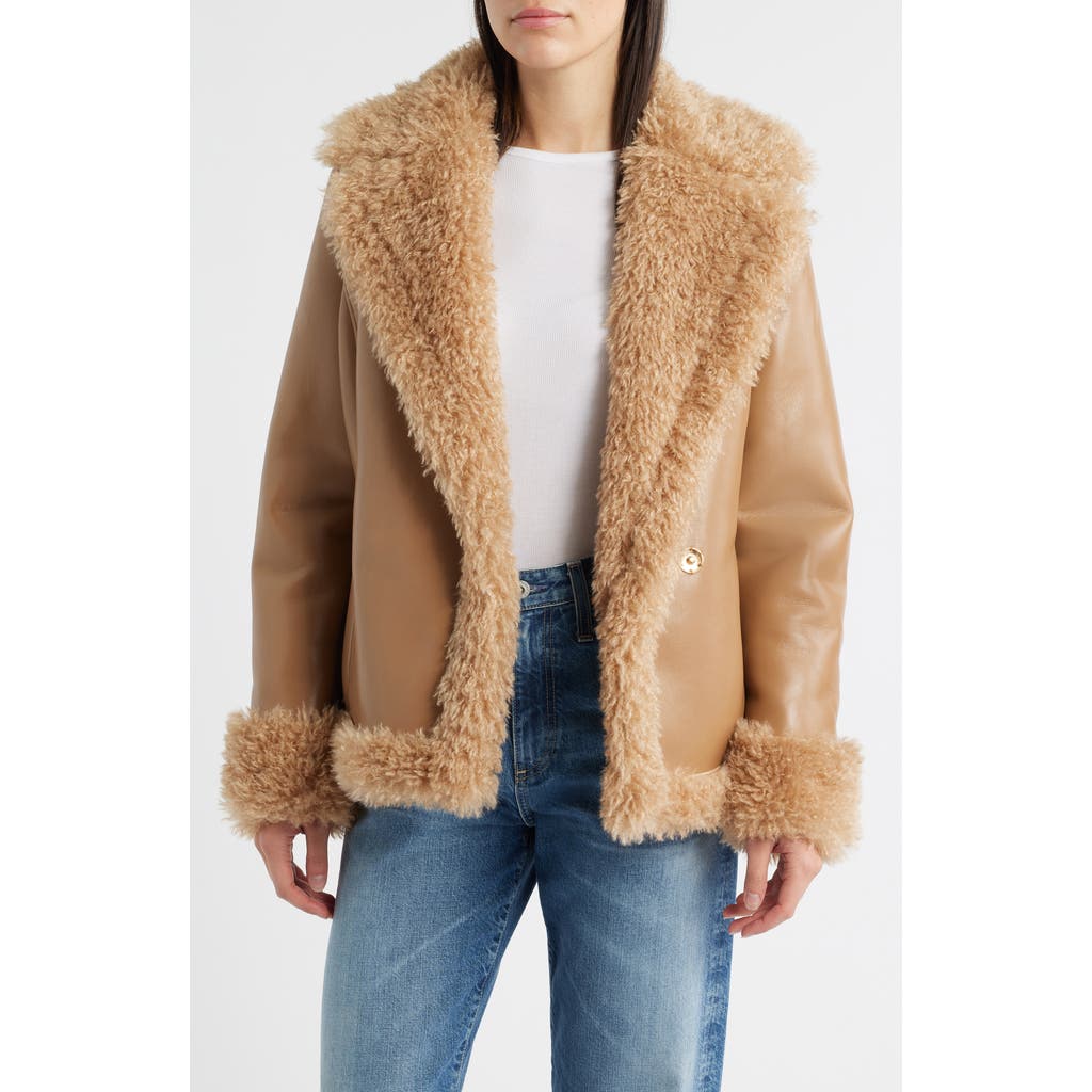Bernardo Faux Shearling Wrap Coat In Brown