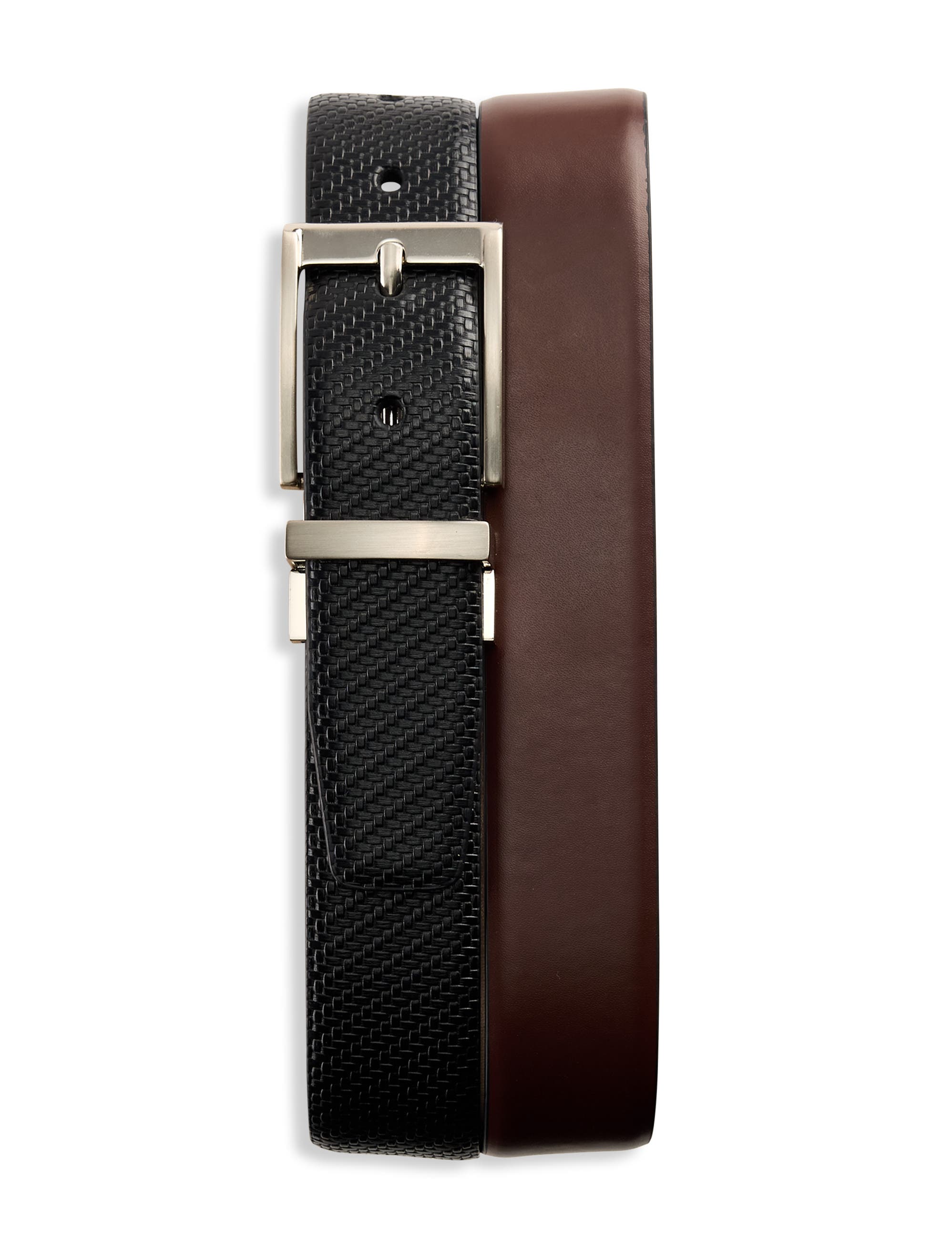 Synrgy By Dxl Big & Tall Reversible Basketweave Belt In Black Cognac