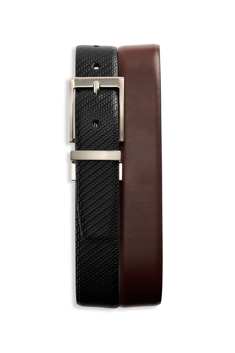 Big & Tall Reversible Basketweave Belt, Main, color, BLACK COGNAC