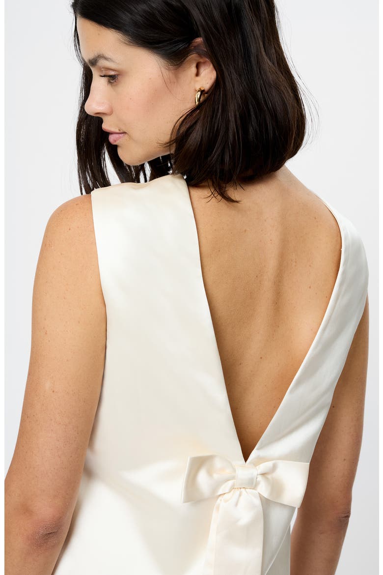 Jaxon Bow Detail Sleevelss Satin Minidress, Alternate, color, PORCELAIN CREAM