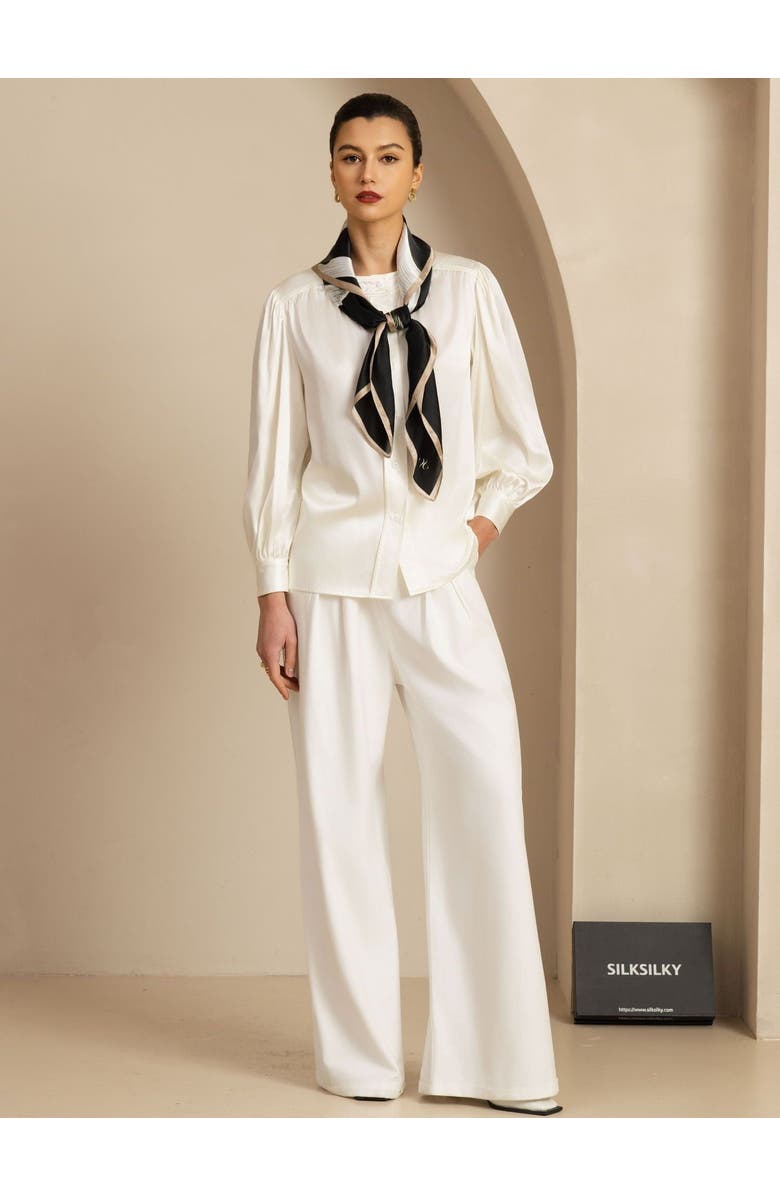 SILKSILKY Pure Silk White Ribbon Square Scarf, Alternate, color, Black