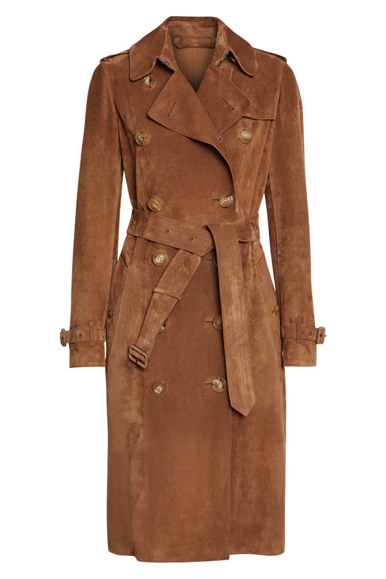 Haddington Suede Trench Coat, Alternate, color, SEPIA BROWN