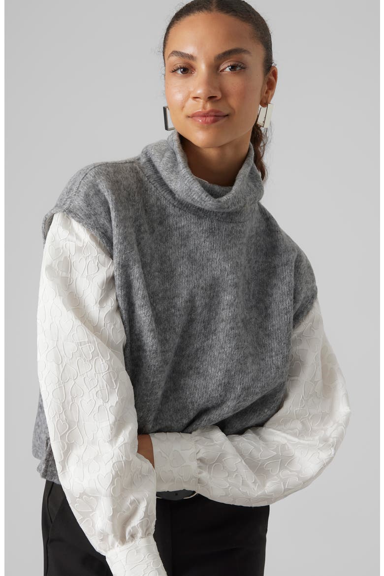 Blis Cap Sleeve Turtleneck Sweater, Alternate, color, LIGHT GREY MELANGE