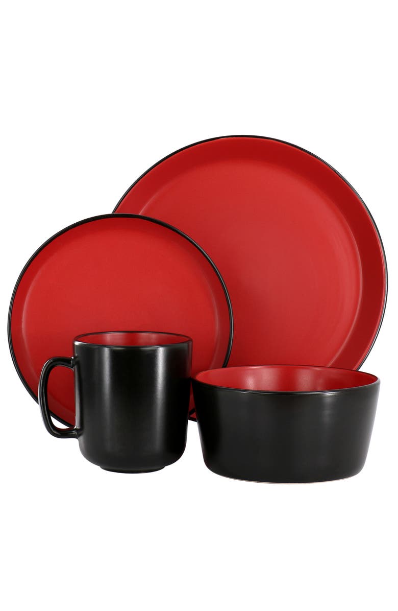 Elama Bacarra 16 Piece Stoneware Dinnerware Set, Alternate, color, Black