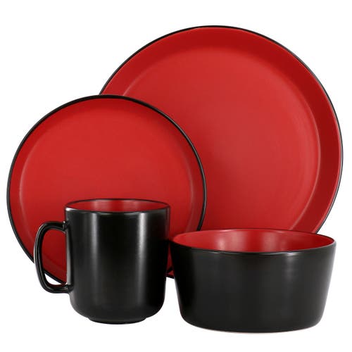 Elama Bacarra 16 Piece Stoneware Dinnerware Set In Black