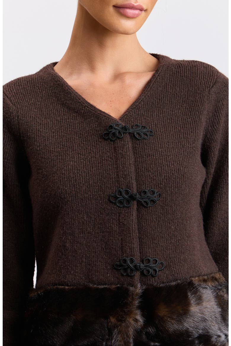 Faux Fur Trim Cardigan, Alternate, color, CHOCOLATE