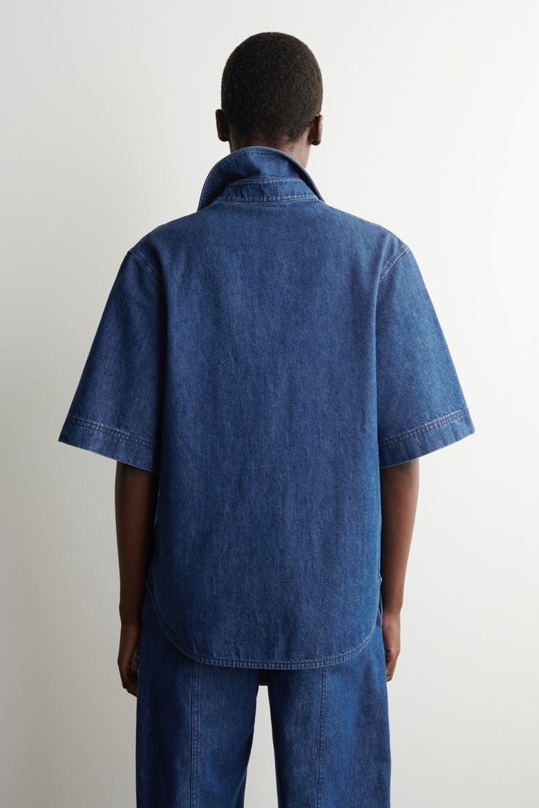 Boxy Short-sleeved Denim Shirt, Alternate, color, DARK BLUE