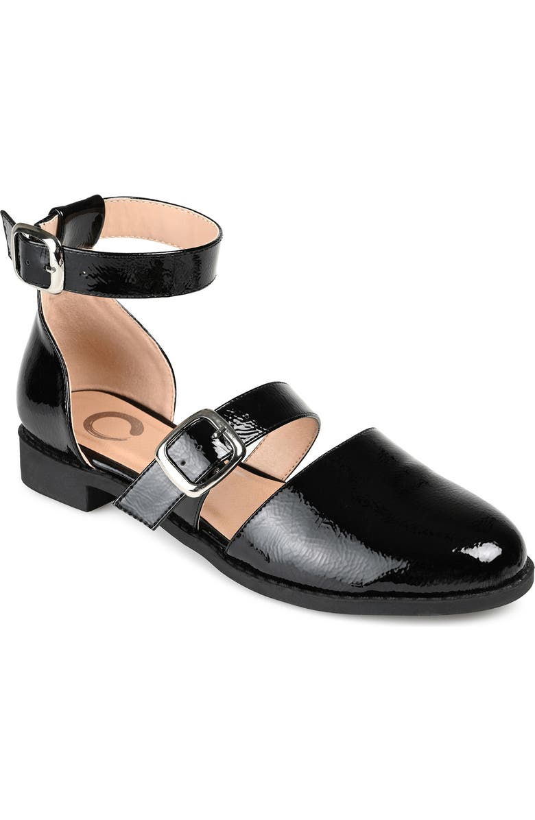 Journee Collection Constance Buckle Strap Flat, Main, color, Black
