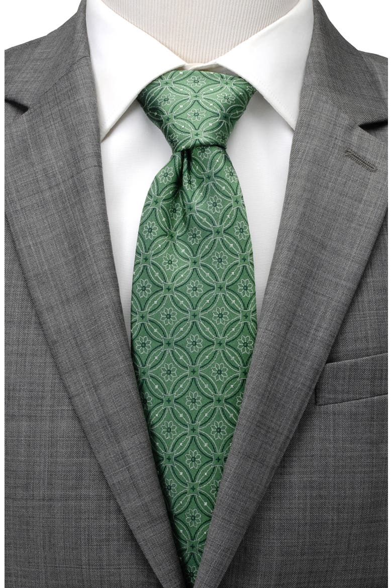 Watercress Green Tiled Silk Tie, Alternate, color, GREEN