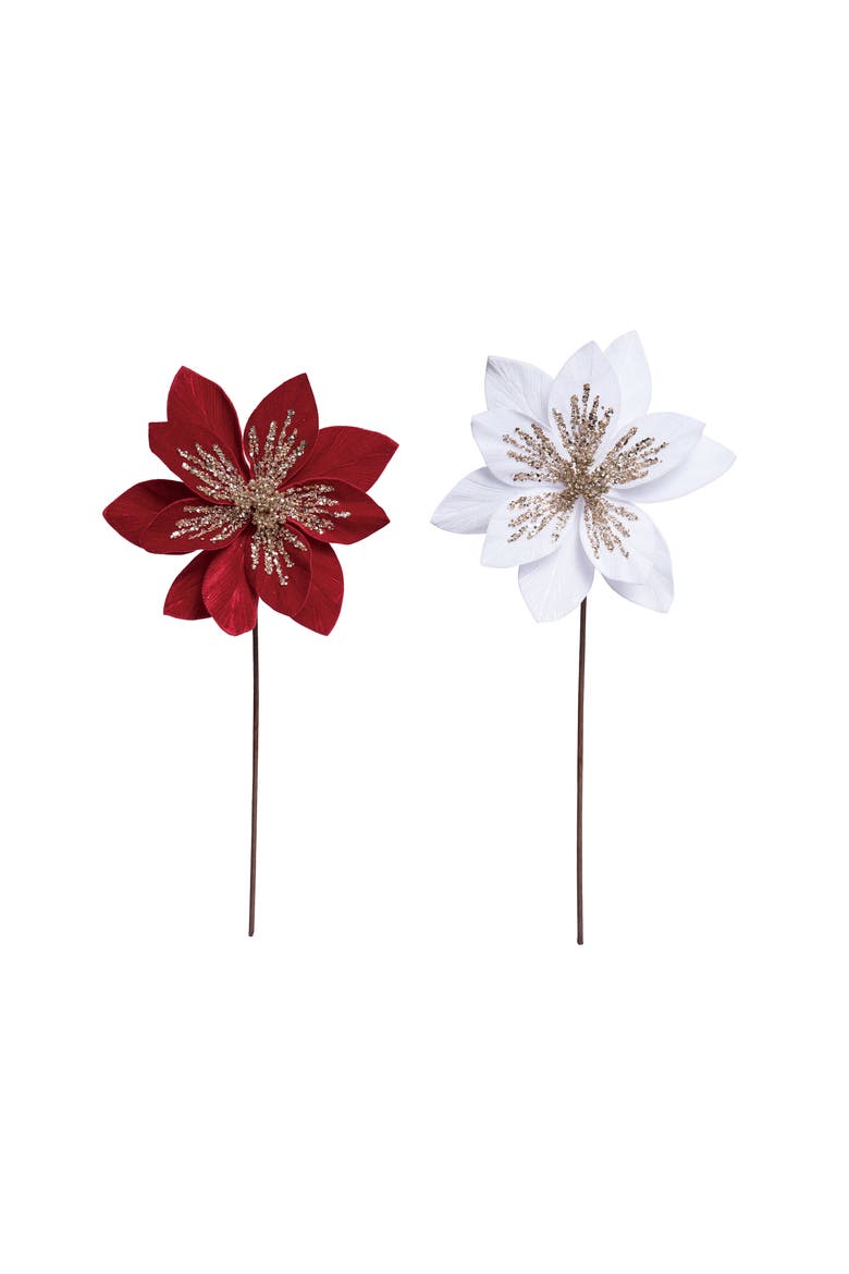22in Velvety Poinsettia Pick Gold Glitz Set of 2, Main, color, Multicolored