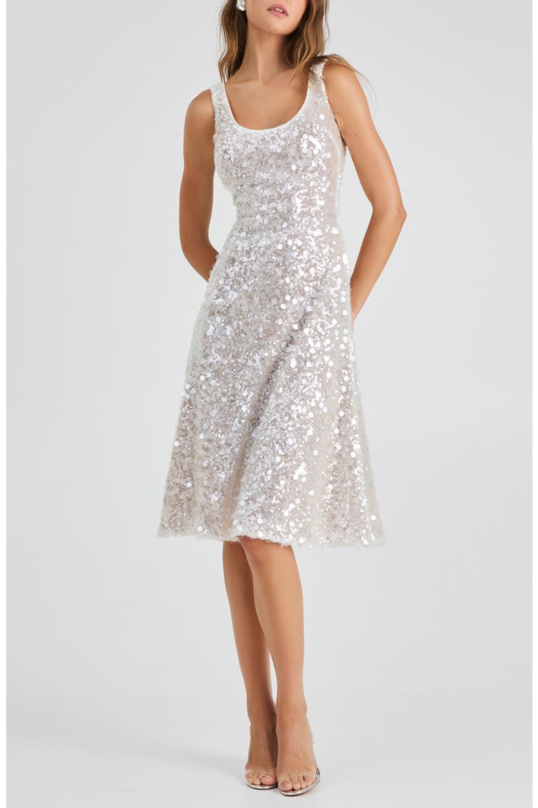 Isla Sequin Fit & Flare Cocktail Dress, Main, color, OFF WHITE