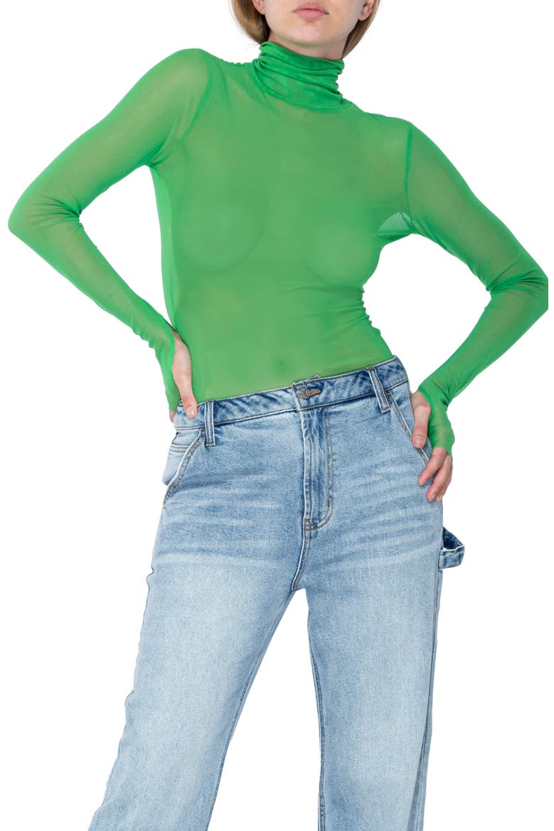 Zadie Power Mesh Long Sleeve Shirt, Main, color, FERN GREEN