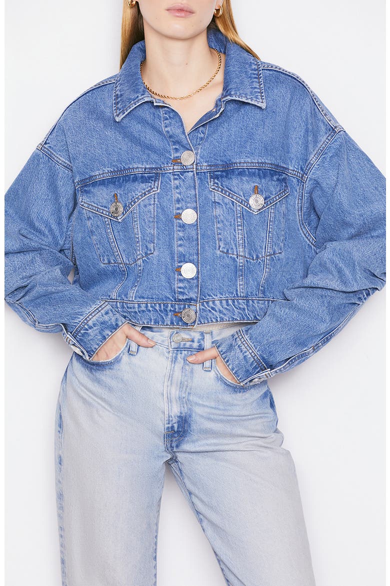 Crop Denim Trucker Jacket, Alternate, color, SEA LEVEL