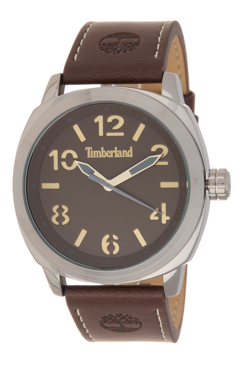 Classic Quartz Leather Strap Watch, 46mm, Main, color, DARK BROWN
