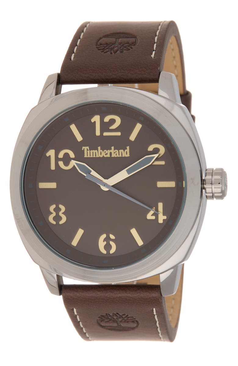 Timberland Classic Quartz Leather Strap Watch, 46mm, Main, color, Dark Brown