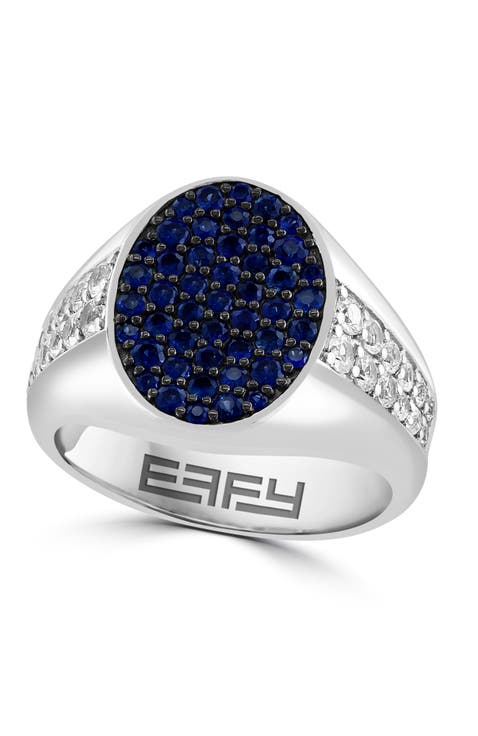 Sapphire & White Sapphire Pavé Statement Ring In Sterling Silver