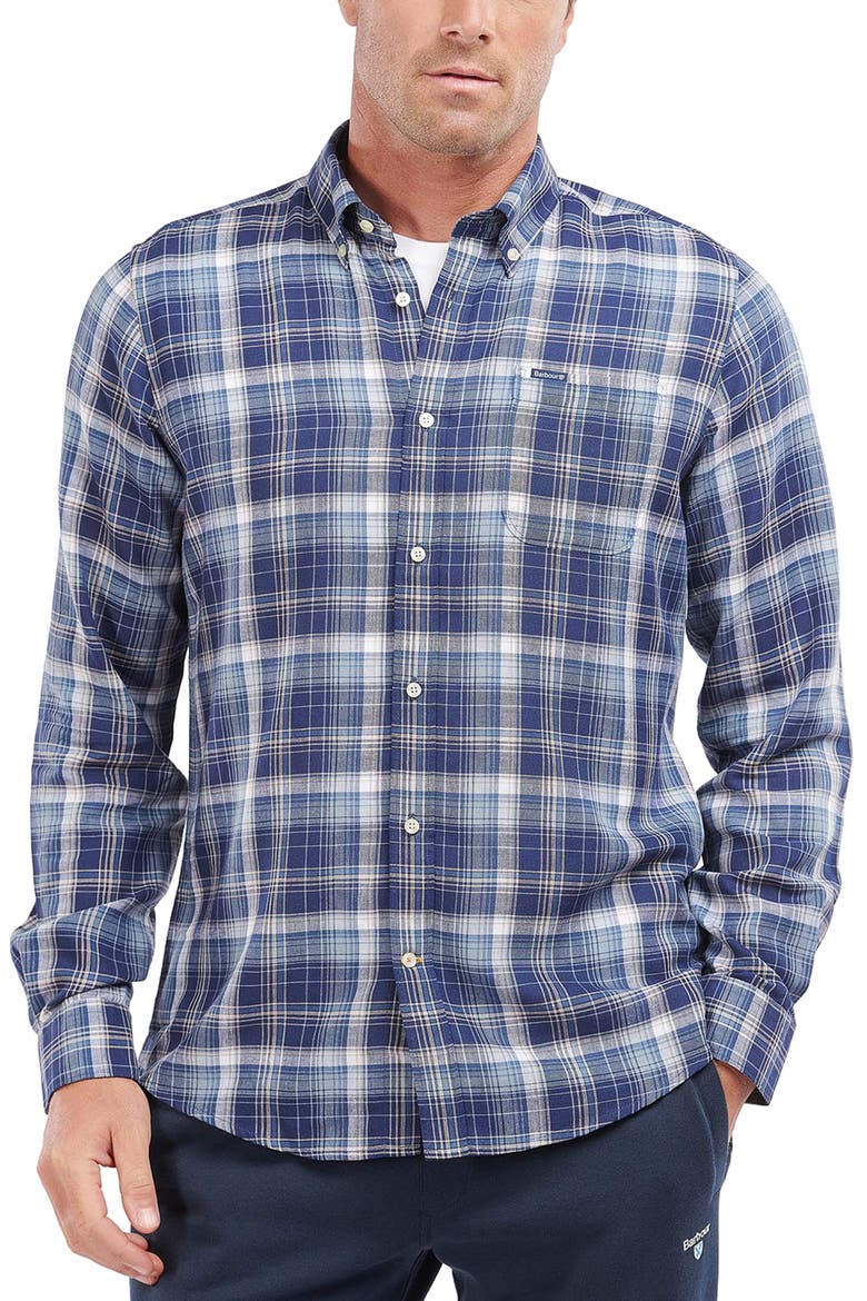 Kingsand Plaid Button-Up Shirt, Main, color, NAVY