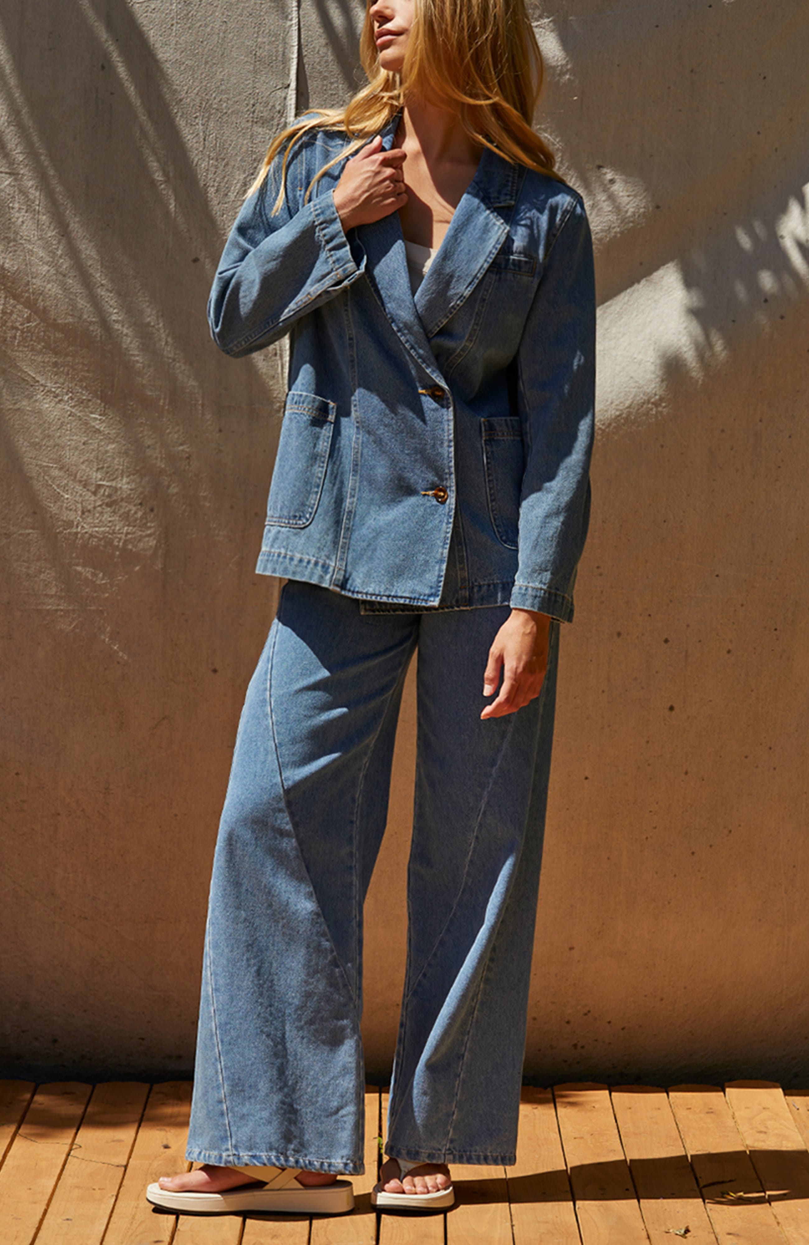 Double Breasted Denim Blazer Jacket - image 2