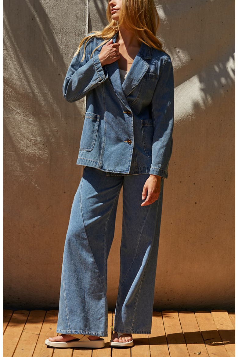 Double Breasted Denim Blazer Jacket, Alternate, color, Denim Blue