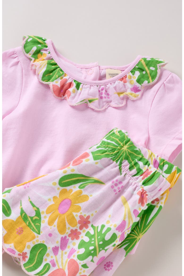 Scallop Collar Tee & Shorts Set, Alternate, color, PINK- WHITE TROPICAL FLORAL