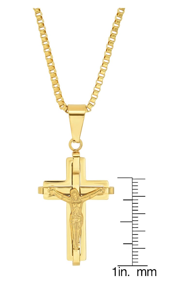 Mens' 18K Gold Plate Stainless Steel Crucifix Pendant Necklace, Alternate, color, GOLD