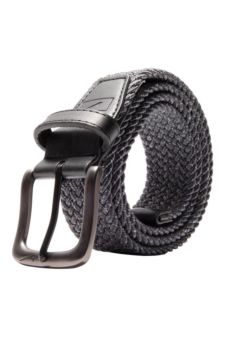 Stretch Webbed Braided Belt, Alternate, color, DARK GREY/ WHITE