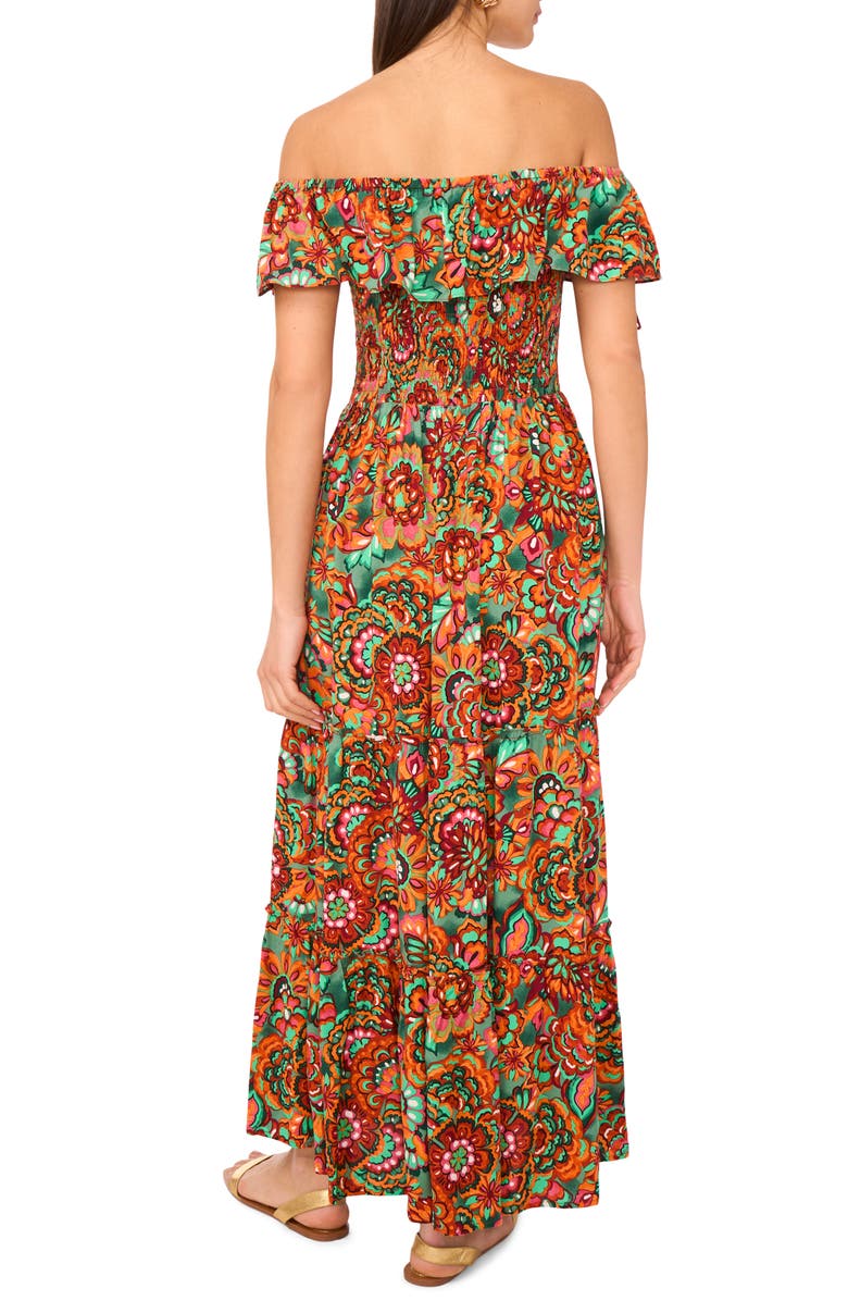 Vince Camuto Floral Off the Shoulder Tiered Ruffle Maxi Dress, Alternate, color, Chili