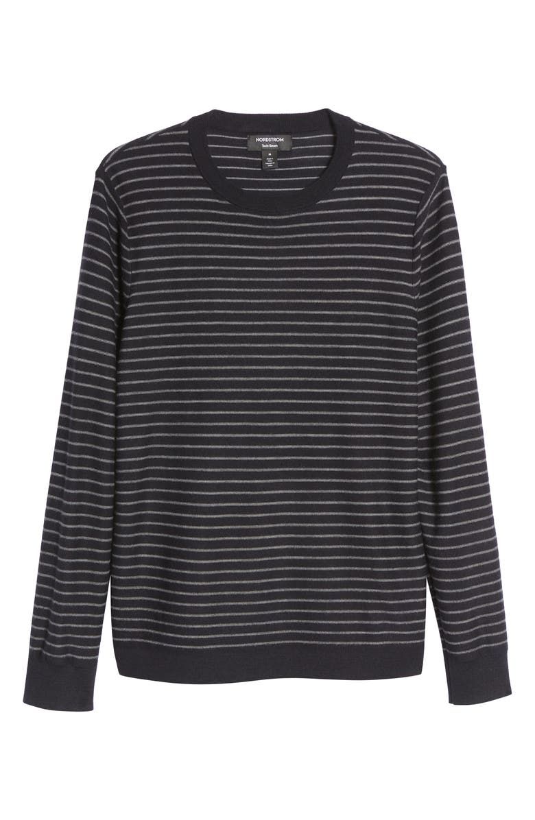 Nordstrom Men's Tech-Smart Stripe Merino Wool Blend Sweater, Alternate, color, Navy Grey Reverse Stripe