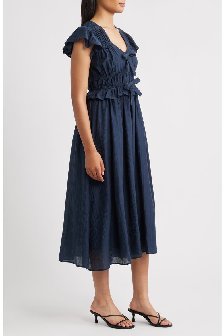 Shirred Midi Dress, Alternate, color, NAVY