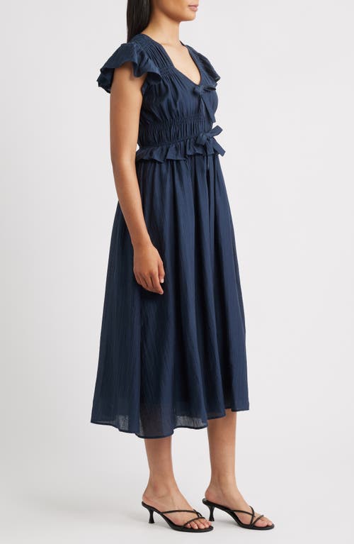 Moon River Shirred Midi Dress In Blue