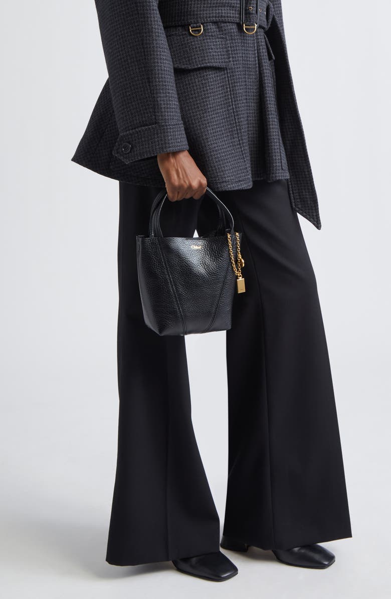 Chloé Small Spin Leather Crossbody Tote, Alternate, color, Black