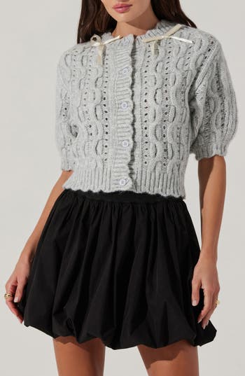 Astr The Label Bow Cable Stitch Short Sleeve Cardigan