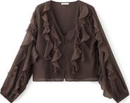 MANGO TEEN Ruffle Front Button Crop Top