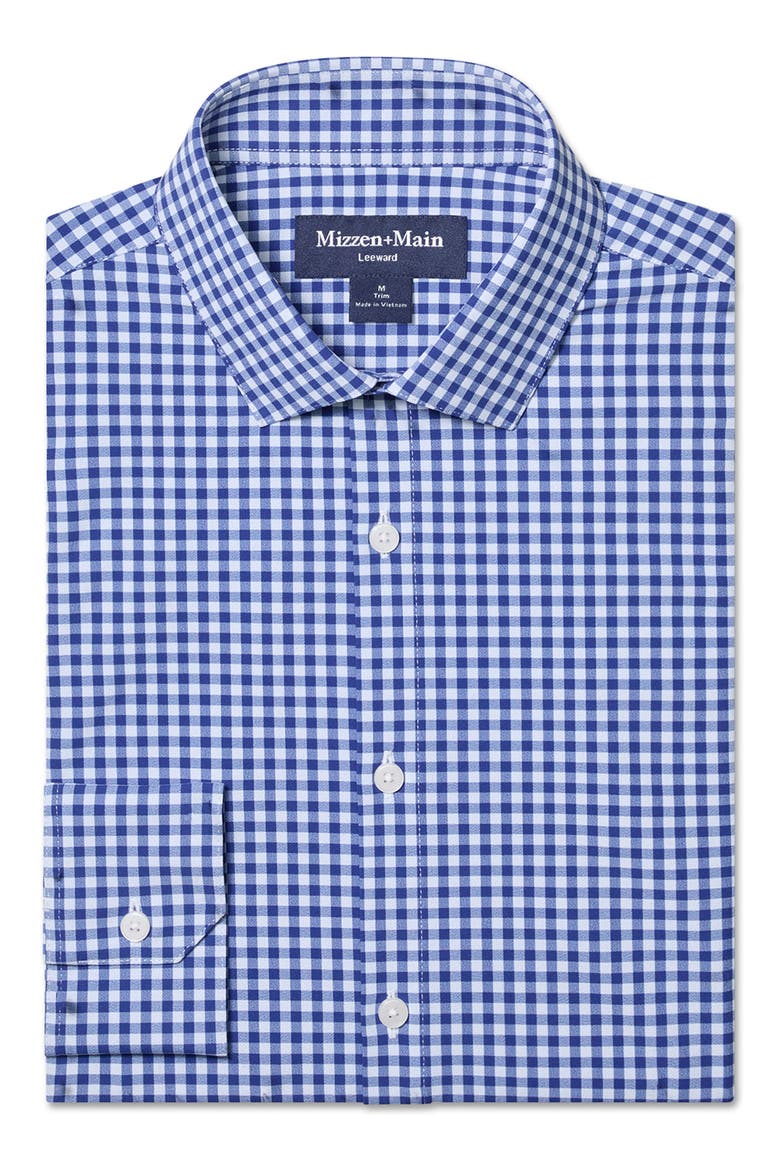 Leeward Trim Fit Gingham Performance Button-Up Shirt, Alternate, color, COBALT CREW