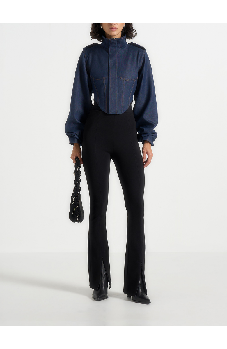 Manière De Voir Solange Denim Tacked Sleeve Corset Jacket, Main, color, Polished Indigo