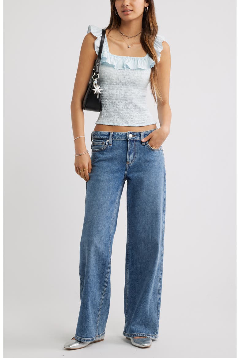 Smocked Ruffle Trim Tank, Alternate, color, BLUE BREEZE
