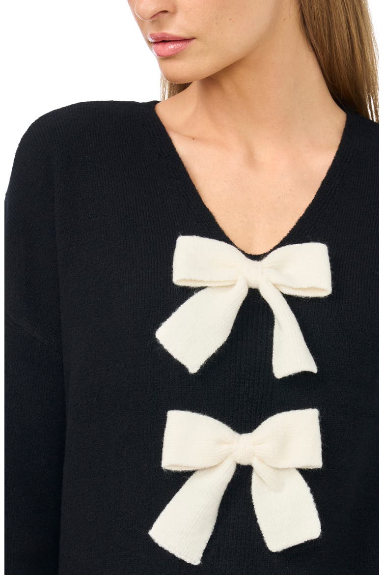 Bow Detail V-Neck Sweater, Alternate, color, RICH BLACK