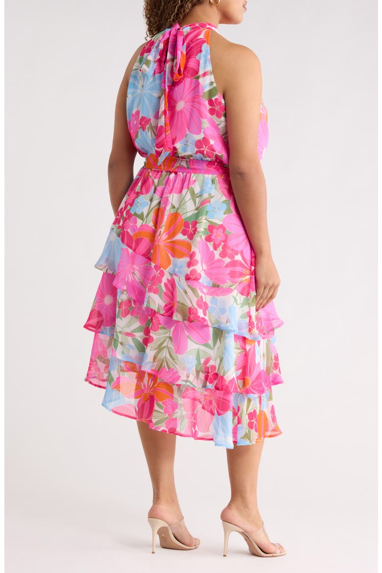 Calista Floral Ivone Ruffle Midi Dress, Alternate, color, PINK-BLUE-MULTI