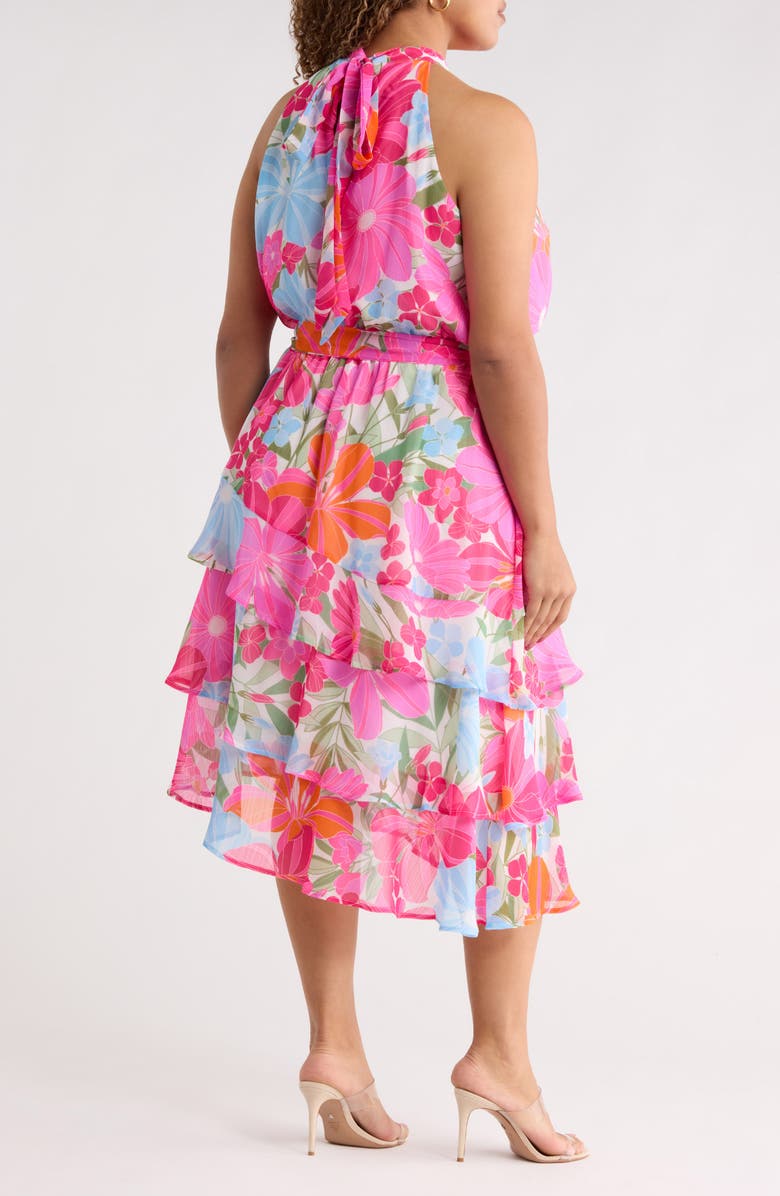 SUGARLIPS Calista Floral Ivone Ruffle Midi Dress, Alternate, color, Pink-Blue-Multi