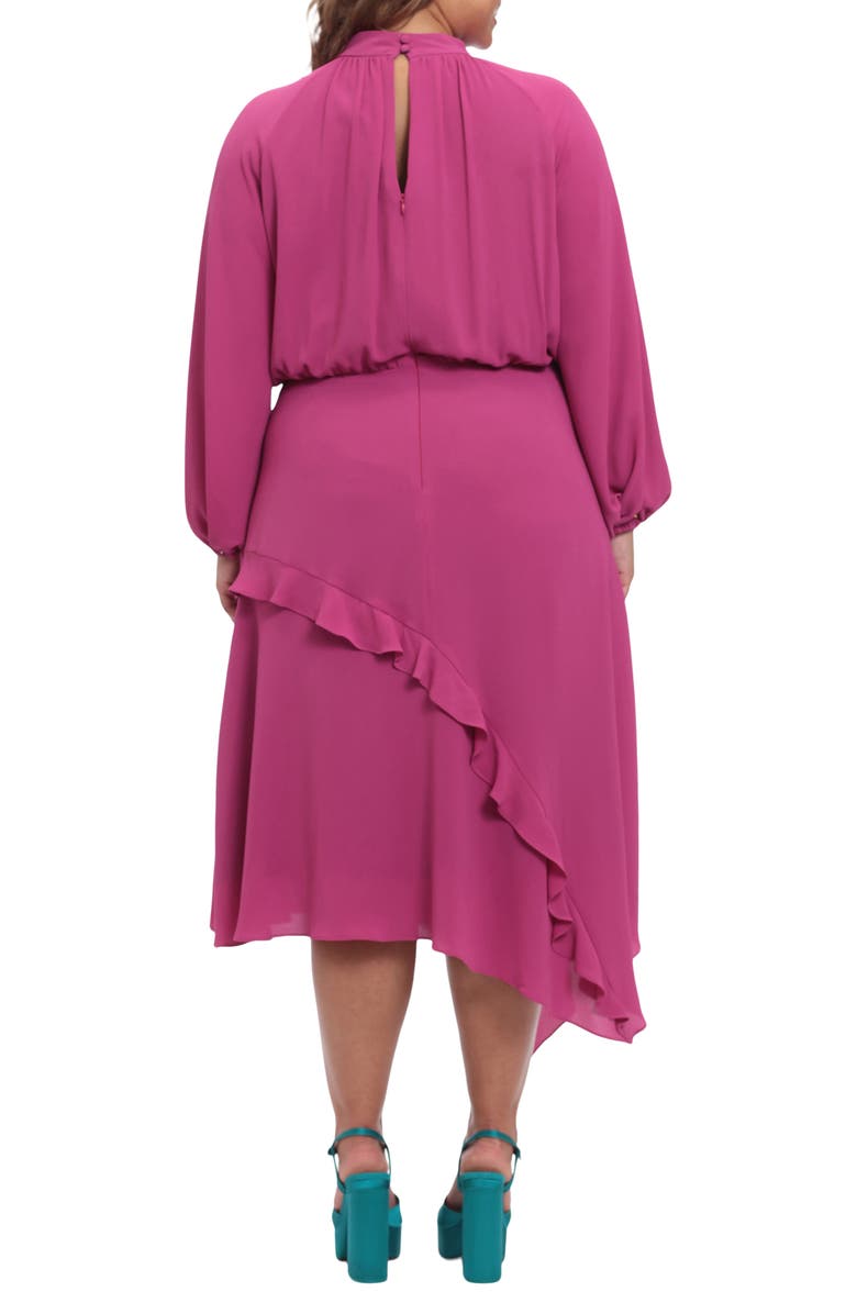 Donna Morgan Ruffle Detail Long Sleeve Asymmetric Hem Dress, Alternate, color,