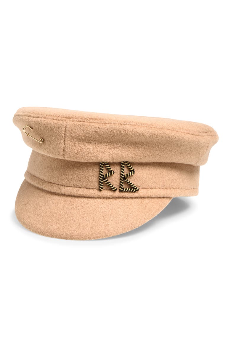 Safety Pin Wool Baker Boy Cap, Main, color, BEIGE