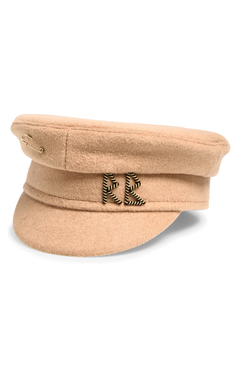 Ruslan Baginskiy Safety Pin Wool Baker Boy Cap, Main, color, Beige