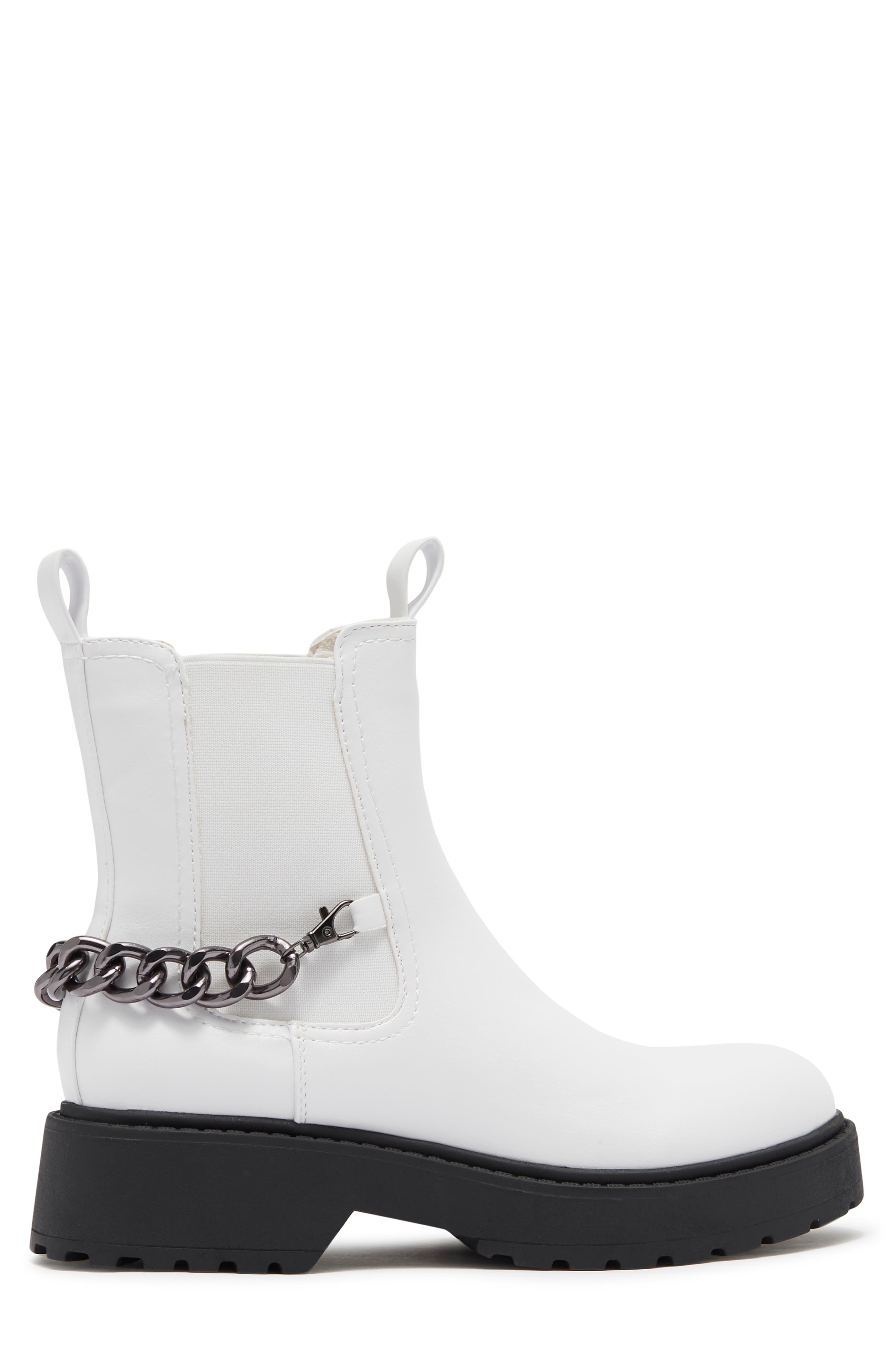CHASE AND CHLOE ́ Chain Trimmed Chelsea Boot, Alternate, color, White Pu