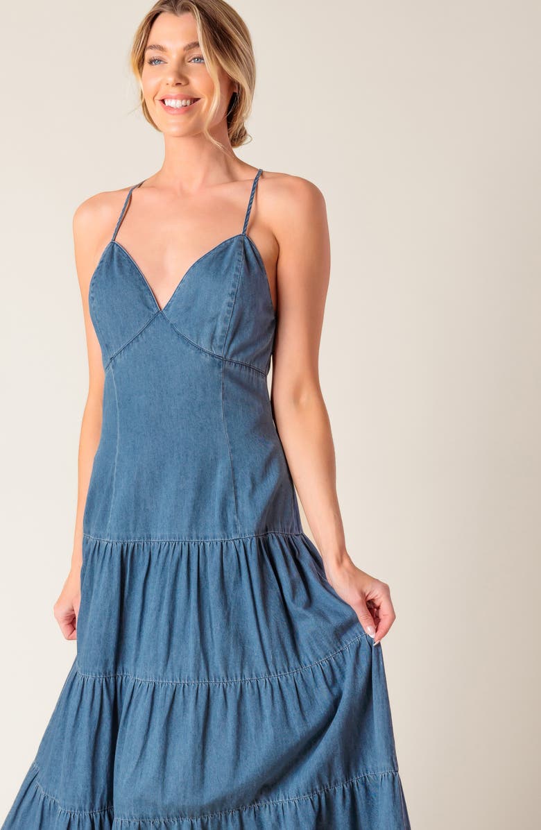 FLYING TOMATO Chambray Maxi Dress, Alternate, color, Medium Indigo