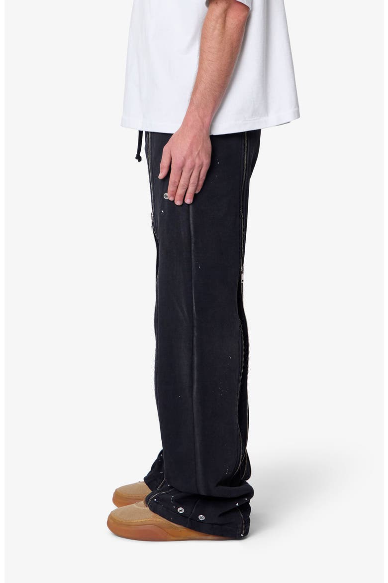 Rivet Zipper Flare Sweatpants, Alternate, color, WASHED BLACK