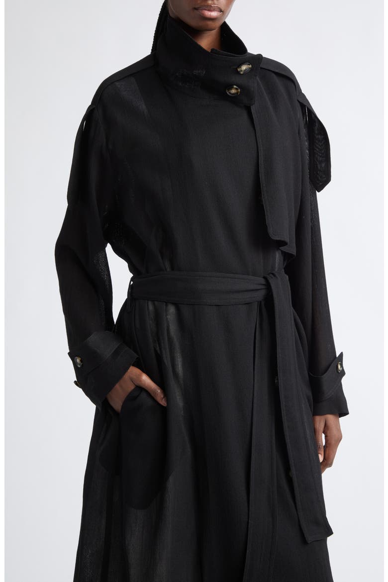 Esha Sheer Wool Trench Coat, Alternate, color, BLACK