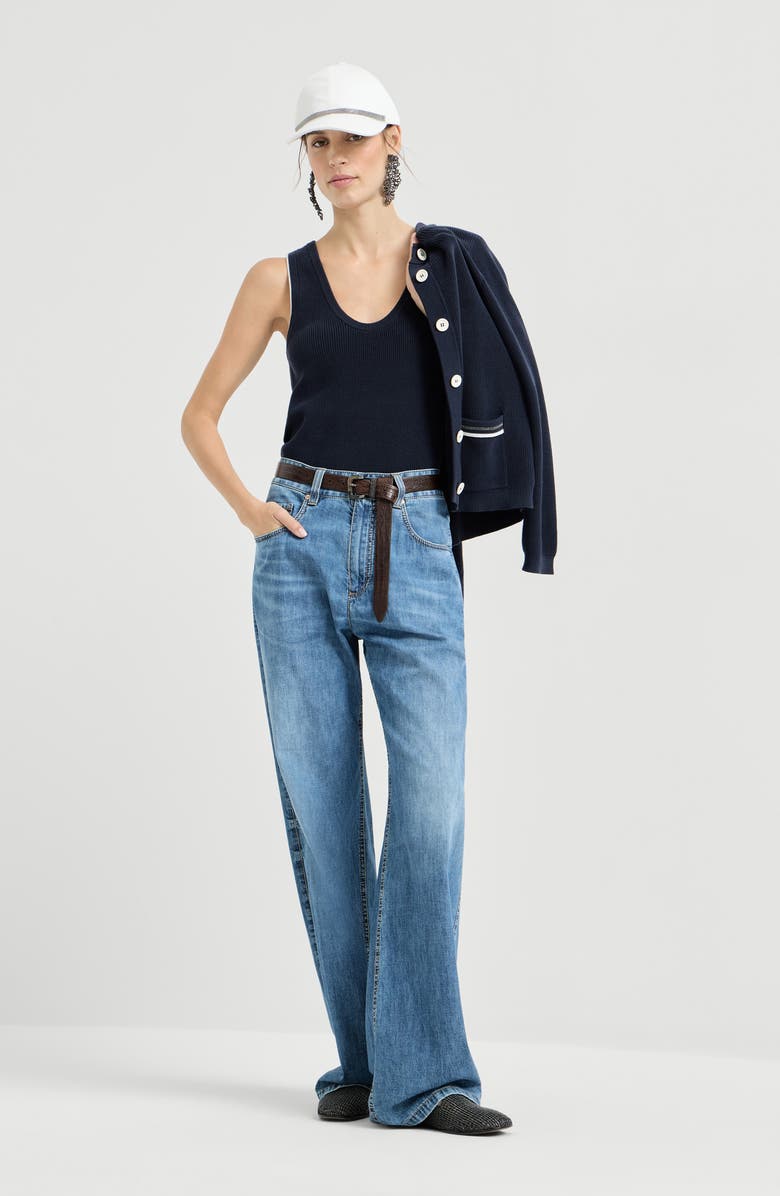 Brunello Cucinelli Cotton ribbed knit top, Alternate, color, Blue