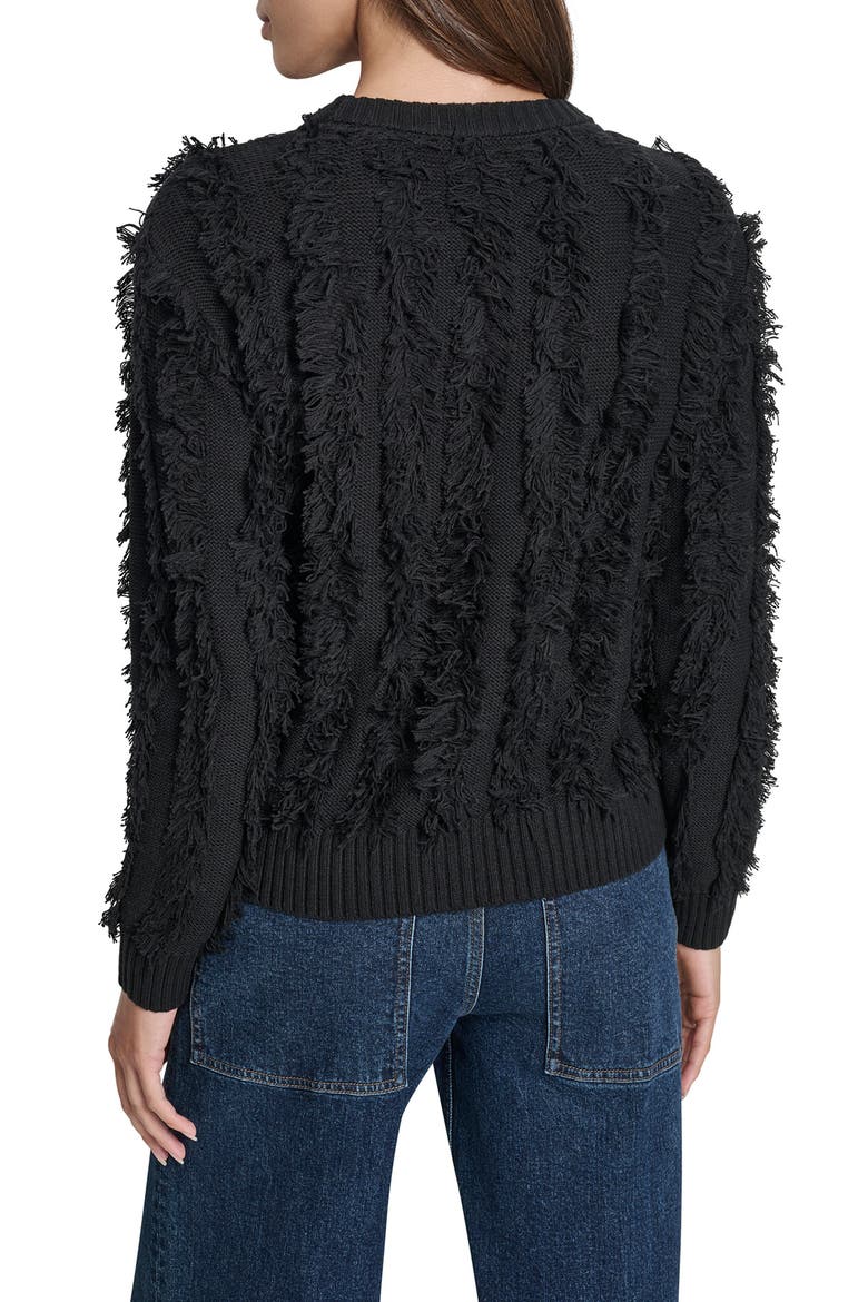 Fringed Cotton Blend Sweater, Alternate, color, BLACK