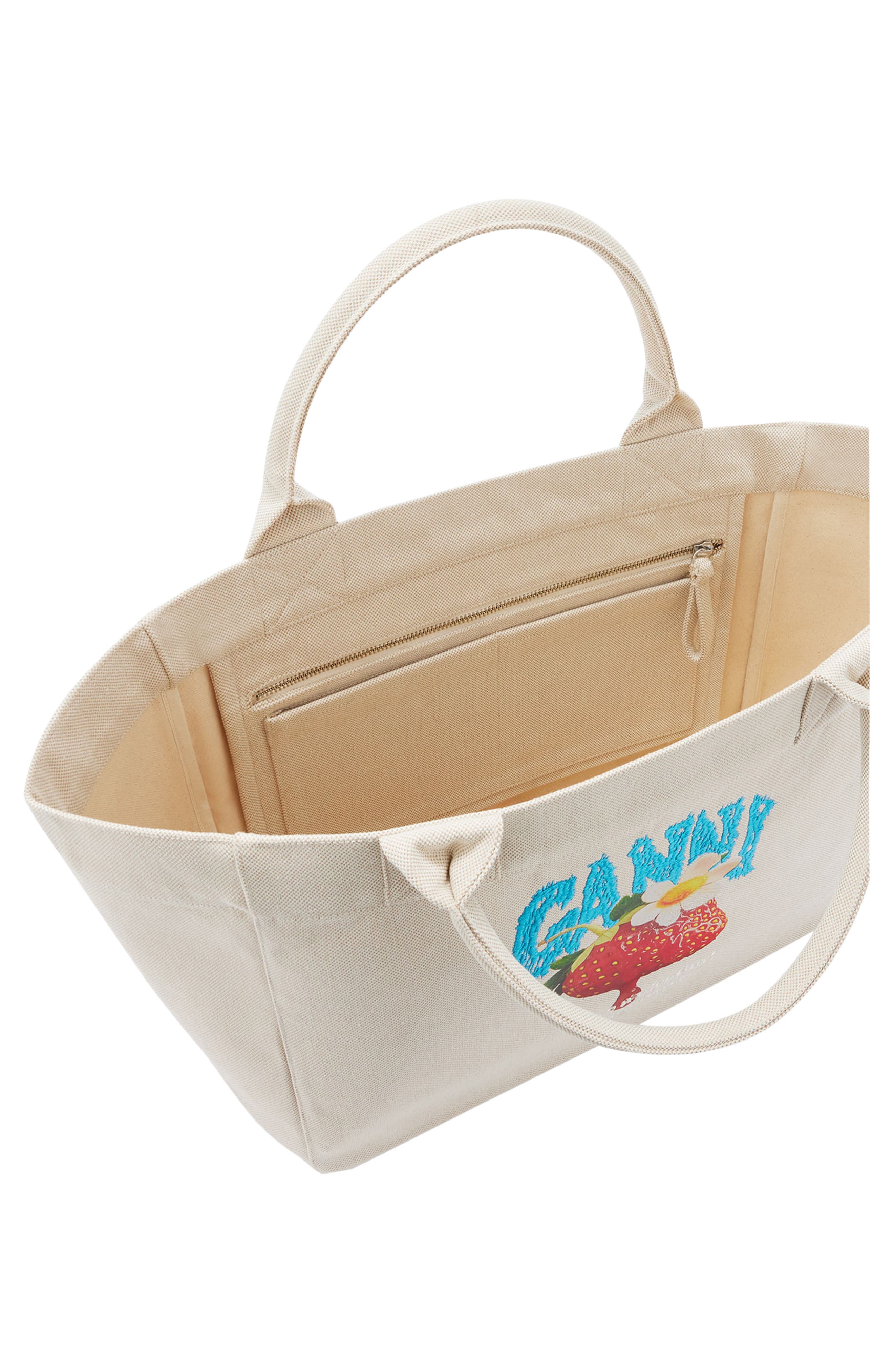 Ganni Medium Trapeze Canvas Shopper Bag, Alternate, color, Sunlight